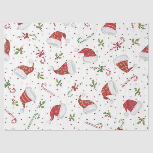 Papier Mousseline Sucres de canne et chapeaux de Père Noël (Recto)
