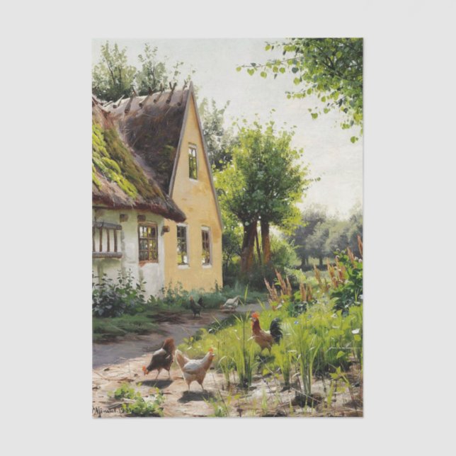 Papier Mousseline Summer Day with Chickens in the Backyard of a Farm (Recto)