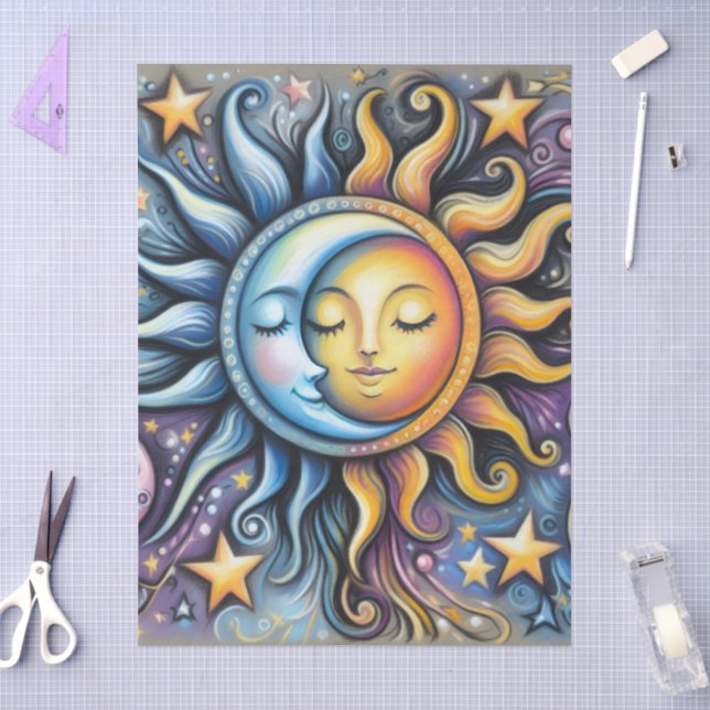 Papier Mousseline Sun Moon Stars Whimsical Decoupage (Artisanat)