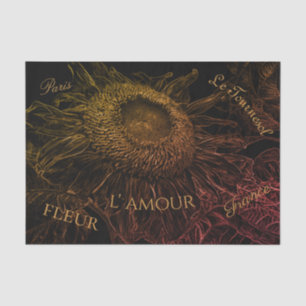 Papier Mousseline Sunflower Black Gold Rose Art Script 