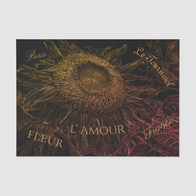 Papier Mousseline Sunflower Black Gold Rose Art Script  (Recto)
