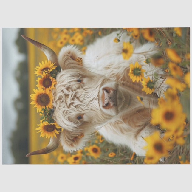 Papier Mousseline Sunflowers Highland Cow Decoupage Papier de papier (Recto)