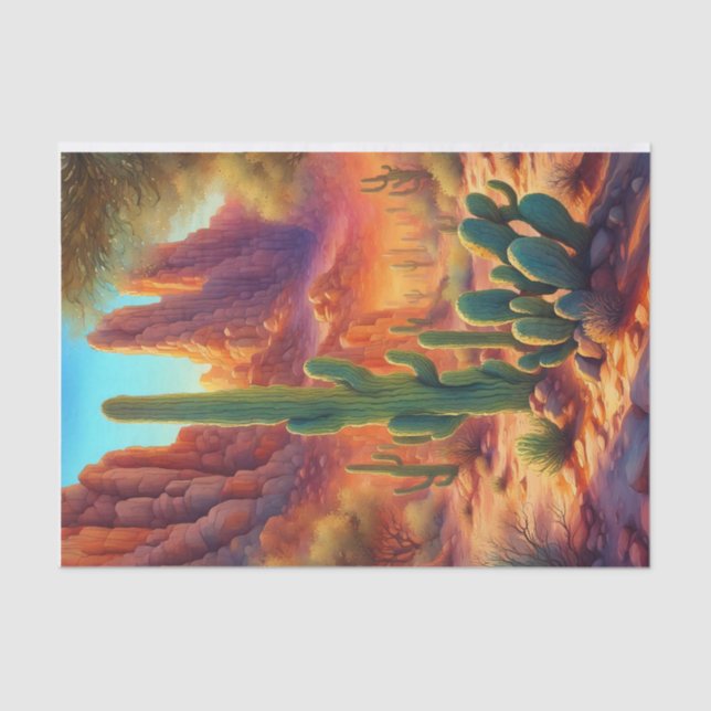 Papier Mousseline Sunny Desert Cactus Cliff Paysage Découpage (Recto)