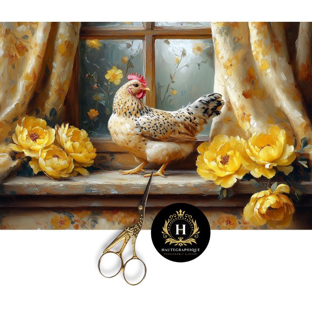 Papier Mousseline Sunny Farmhouse Poulet Roses Jaunes Découpage (Créateur téléchargé)