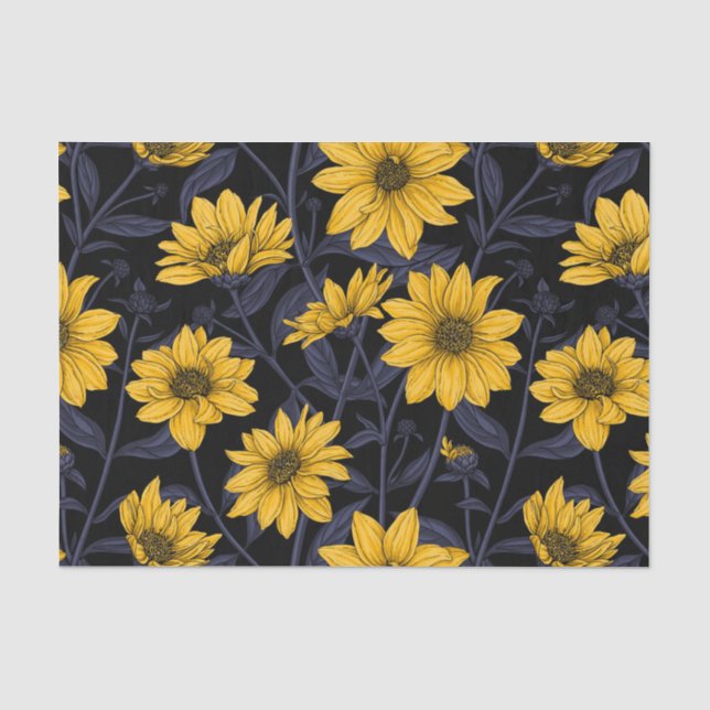 Papier Mousseline Sunroot, tournesol sauvage en jaune et bleu (Recto)