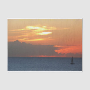 Papier Mousseline Sunset Clouds and Sailboat Seascape