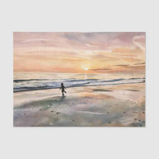 Papier Mousseline Sunset on the Beach child playing tissue paper