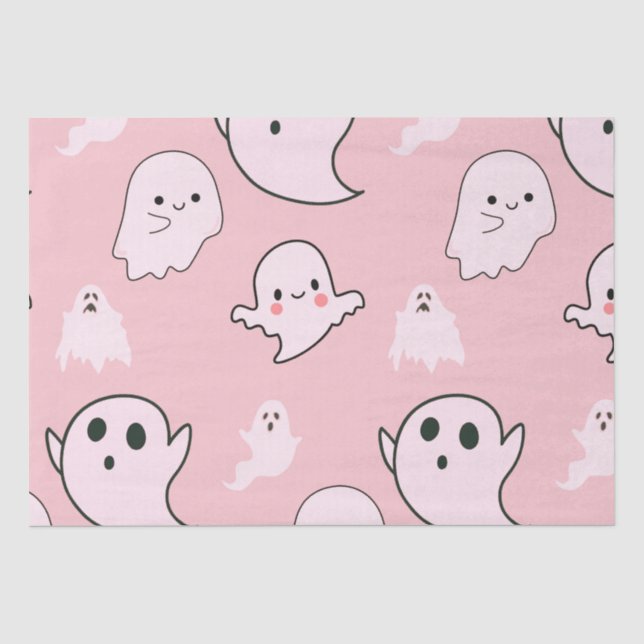 Papier Mousseline Super mignon Fantômes blancs clair rose Halloween (Recto)