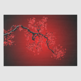 Papier Mousseline Superbe Branche Japonaise Fleur de Cerise Rouge