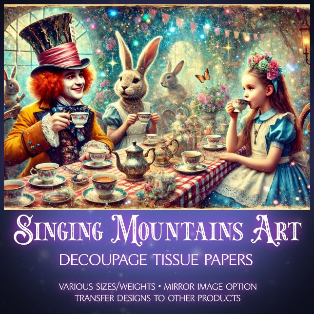 Papier Mousseline Surreal Mad Hatter Wonderland Tea Party Decoupage (Créateur téléchargé)
