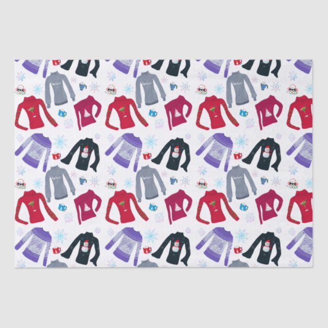 Papier Mousseline Sweaters De Noël D'Hiver Et Chocolats Chauds (Recto)