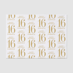 Papier Mousseline Sweet 16 Joyeux Anniversaire Or Nom et âge