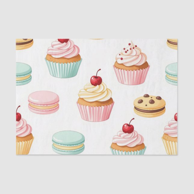 Papier Mousseline Sweet Cupcake Macaron Pattern (Recto)
