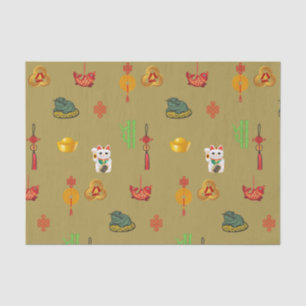 Papier Mousseline Symboles Fengshui Bonne Chance, Argent et Abondanc