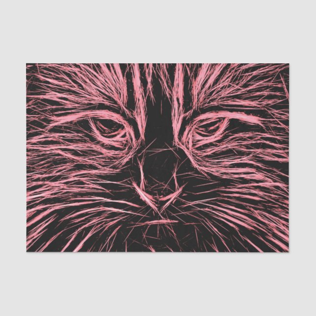 Papier Mousseline Tabby Cat Art Design Découpage noir rose (Recto)