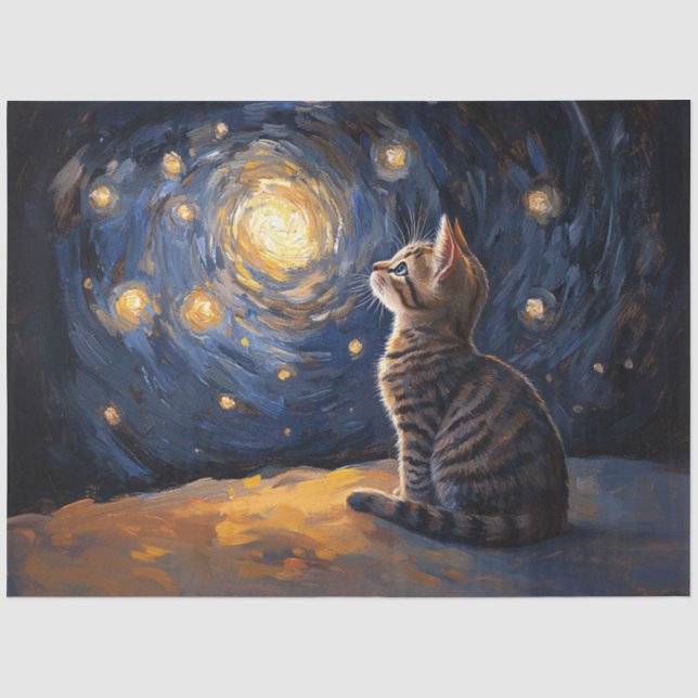 Papier Mousseline Tabby Cat contemple le ciel étoilé (Recto)