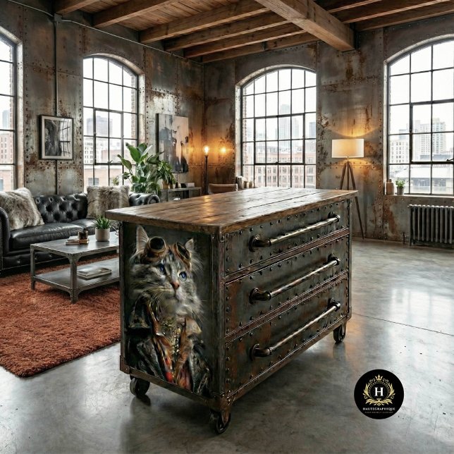 Papier Mousseline Tabby en Argent Steampunk Chat Découpage papier d' (Créateur téléchargé)