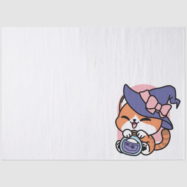 Papier Mousseline Tabby Witch Brew – Cute Halloween Cat Design (Recto)