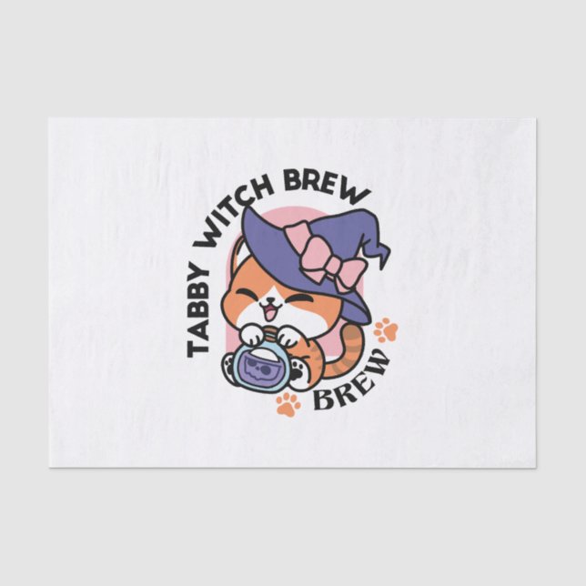 Papier Mousseline Tabby Witch Brew – Cute Halloween Cat Design (Recto)