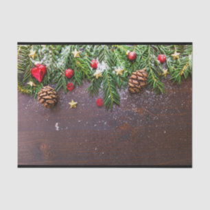 Papier Mousseline Table de Noël rustique avec pin et neige
