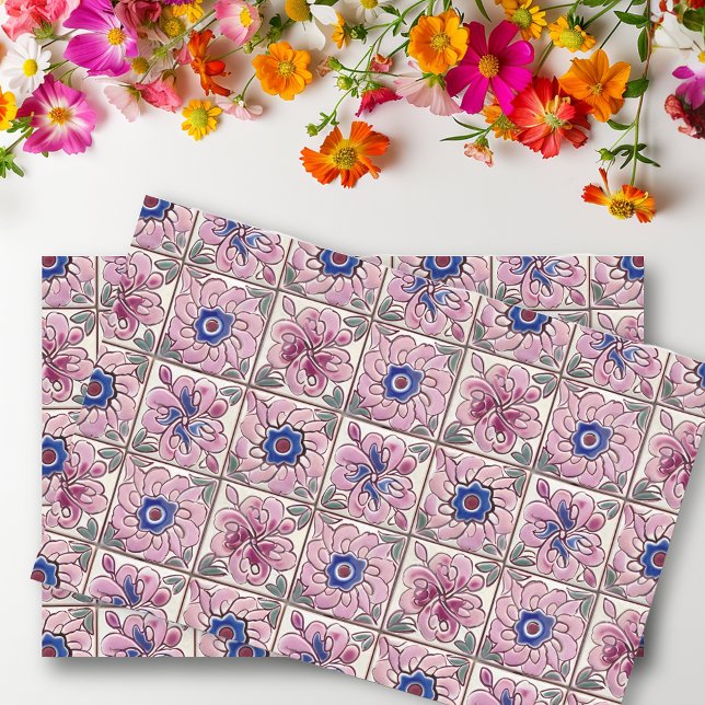 Papier Mousseline Talavera rose espagnol carreaux mexicains (Créateur téléchargé)