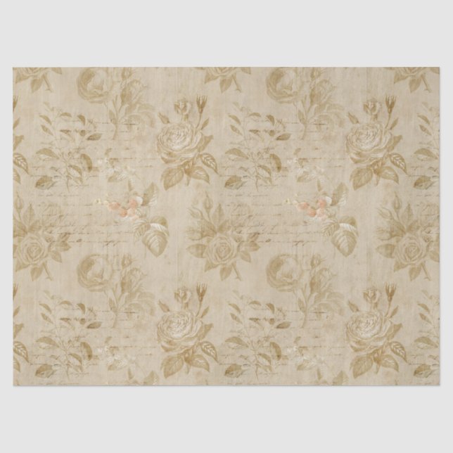 Papier Mousseline Tan Roses et écriture Découpage (Recto)