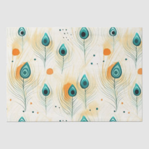 Papier Mousseline Tangerine Turquoise Chic Peacock Feathers