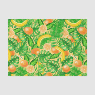 Papier Mousseline Tangerines, bananes et feuilles tropicaux