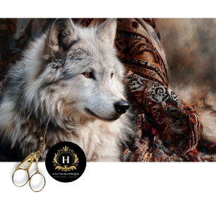 Papier Mousseline Tapis Persan Portrait de Loup Blanc