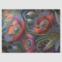 Papier Mousseline Tapisserie élégante de pavot, rouge royal et viole
