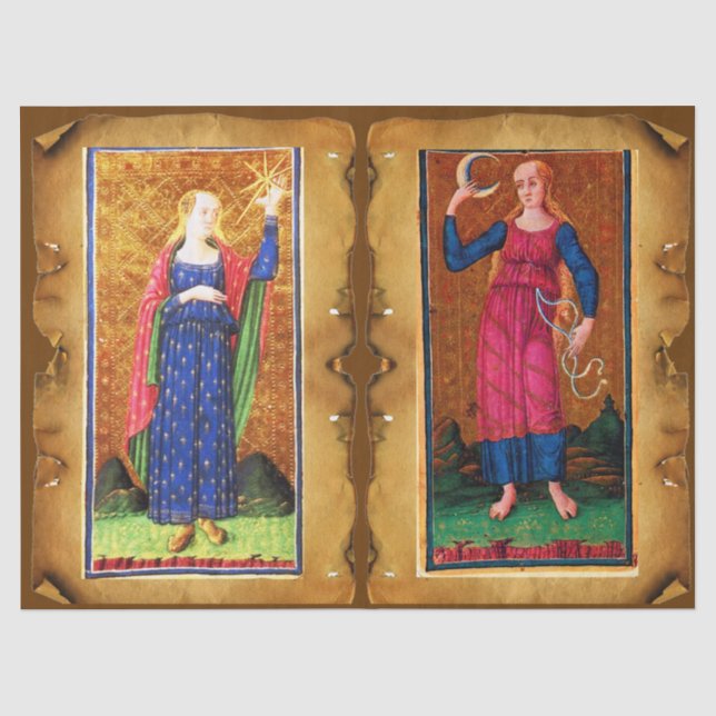 PAPIER MOUSSELINE TAROTS DE RENAISSANCE ANTIQUE /L'ÉTOILE ET LA LUNE (Recto)