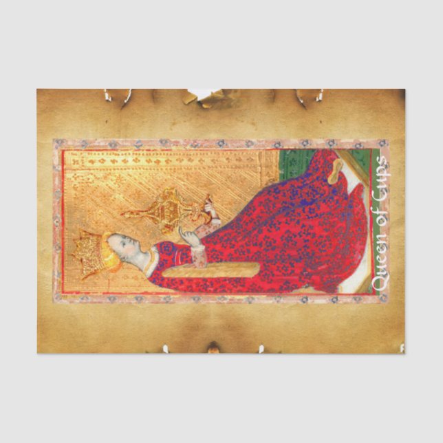 PAPIER MOUSSELINE TAROTS DE RENAISSANCE ANTIQUE, REINE DE PARCHEMENT (Recto)