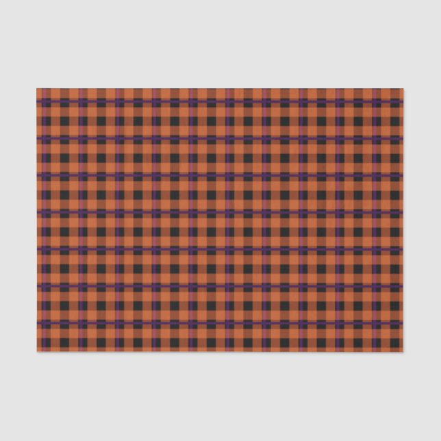Papier Mousseline Tartan citrouille orange et violet (Recto)
