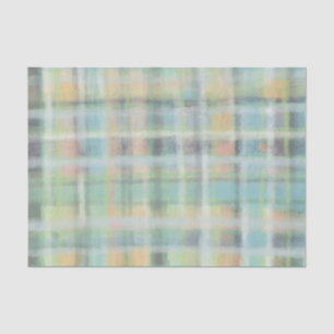 Papier Mousseline Tartan plaid moderne pastel jaune cyan gris vert