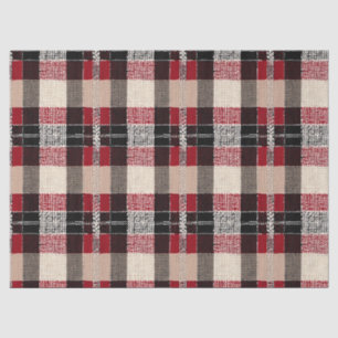 Papier Mousseline Tartan rouge classique et noir - Rustique tissé