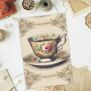 Papier Mousseline Tasse à thé florale vintage de style campagne fran