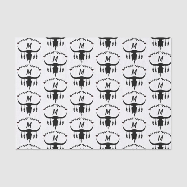 Papier Mousseline Taureau avec plumes noires Silhouette (Recto)