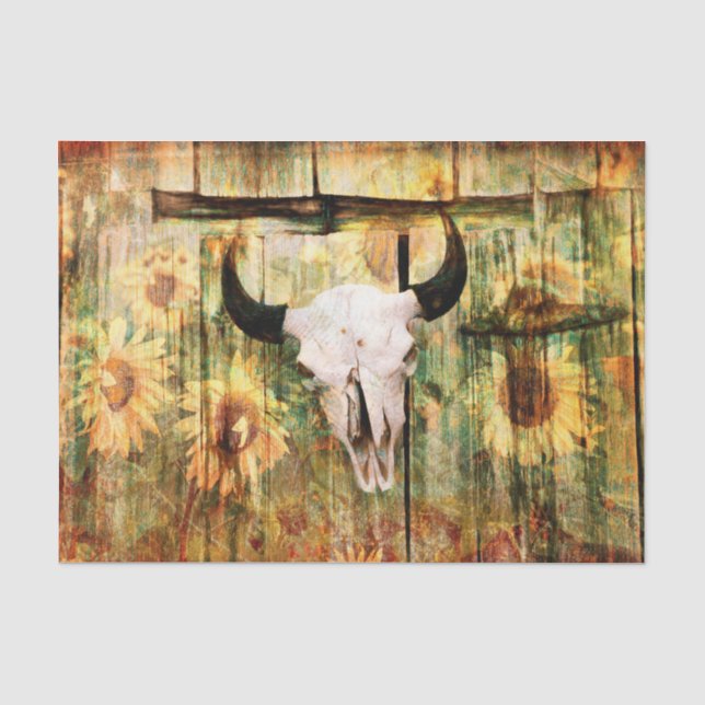 Papier Mousseline Taureau rustique Ouest Taureau Pays Tournesols (Recto)