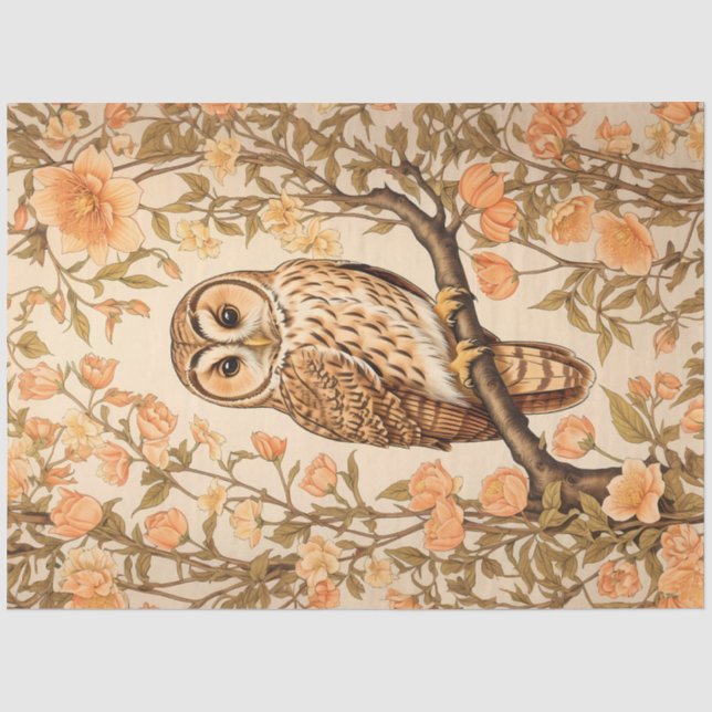 Papier Mousseline Tawny Owl Peach Blossoms William Morris Inspiré (Recto)
