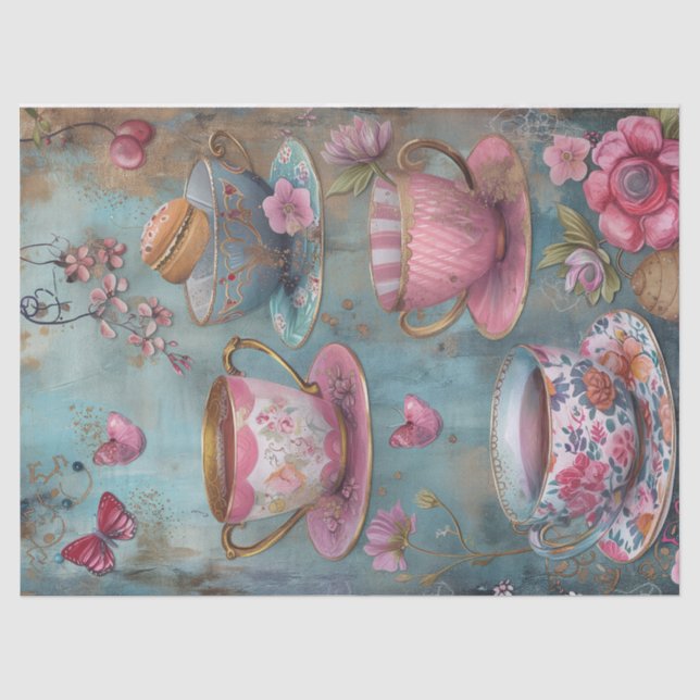 Papier Mousseline Tea Floral Temps Pastel Fleurs Découpage (Recto)