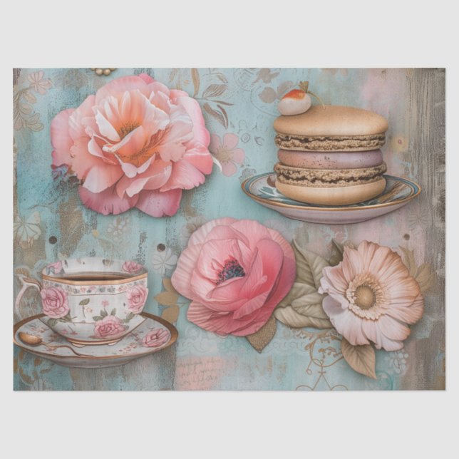 Papier Mousseline Tea Floral Temps Pastel Fleurs Découpage (Recto)