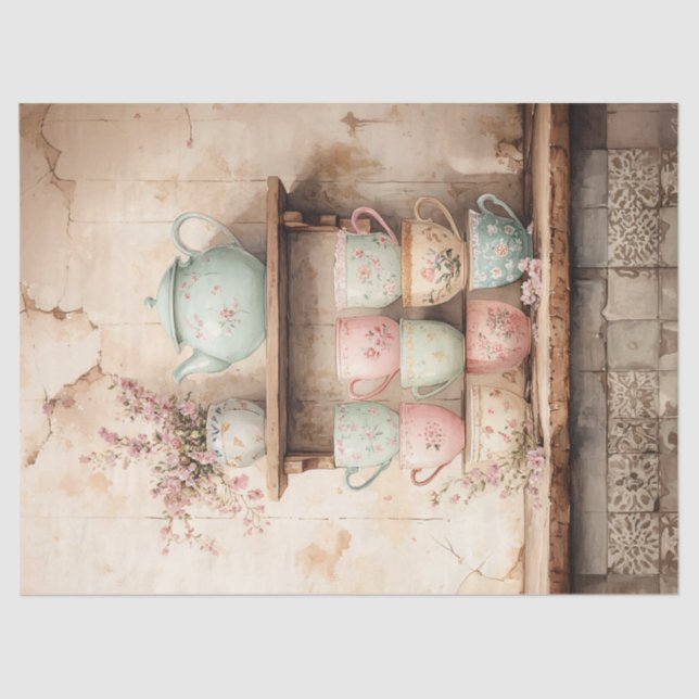 Papier Mousseline Tea Pot Set Rustic Decoupage (Recto)