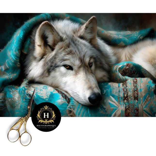 Papier Mousseline Teal Blanket Silver Wolf Portrait (Créateur téléchargé)