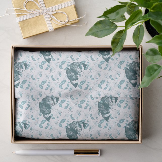 Papier Mousseline Teal Blue Butterflies Birthday (Cadeau)