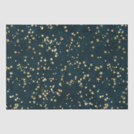 Papier Mousseline Teal Elegant Celestial Starry Gold Stars Design