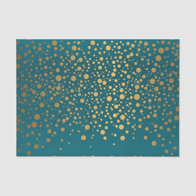 Papier Mousseline Teal foncé et confettis métalliques d'or (Recto)