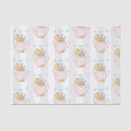 Papier Mousseline Teapot rose avec Fleurs et Papillons Motif