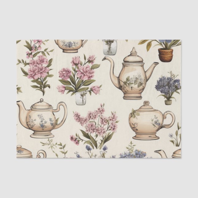 Papier Mousseline Teapots et fleurs (Recto)