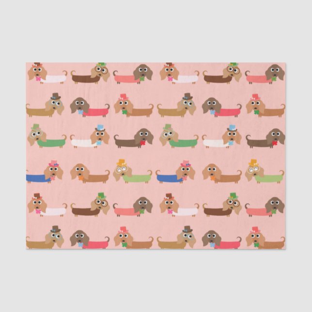Papier Mousseline Teckels sur le rose (Recto)