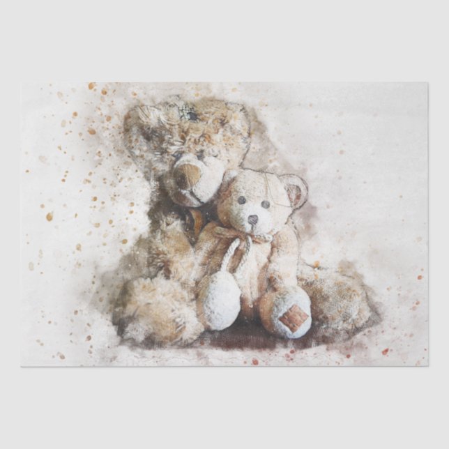 Papier Mousseline Teddy Bear 23 Aquarelle Découpage 15x20 (Recto)